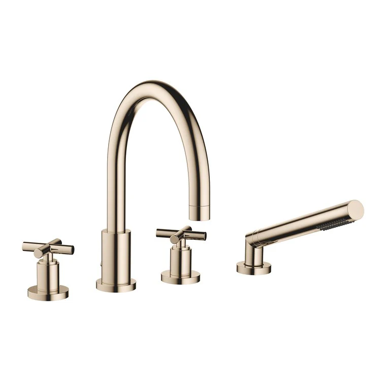 Tub Filler TARA Mixer for Deck Mount with Handshower 2 Cross Champagne - Frankwebs