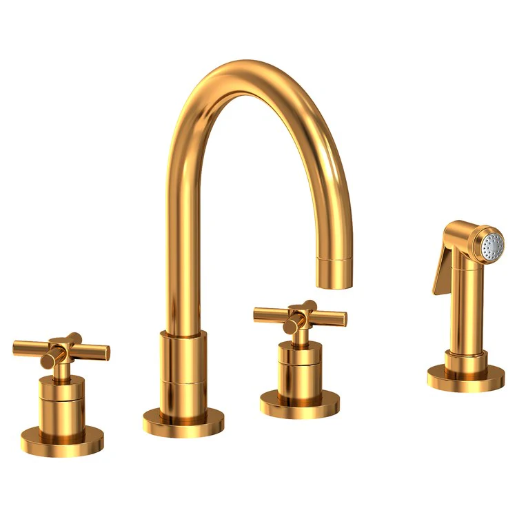 Kitchen Faucet East Linear 8 to 20 Inch Spread 2 Cross ADA Satin Brass PVD Pull Out Sidespray Spout Height 5-5/7 Inch Spout Reach 7-7/8 Inch 1.8 Gallons per Minute - Frankwebs