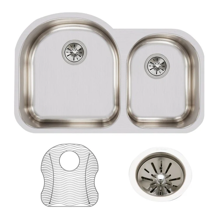 Kitchen Sink Harmony 31 x 20 Inch Double Bowl Offset 60/40 Kit Lustrous Satin Undermount - Frankwebs