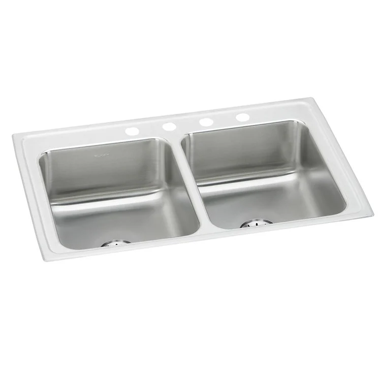 Kitchen Sink Lustertone Classic 33 x 21.25 Inch Double Bowl Equal with Perfect Drain 2 Hole Lustertone Top Mount Stainless Steel Drain Location Center Bottom Only Pads - Frankwebs