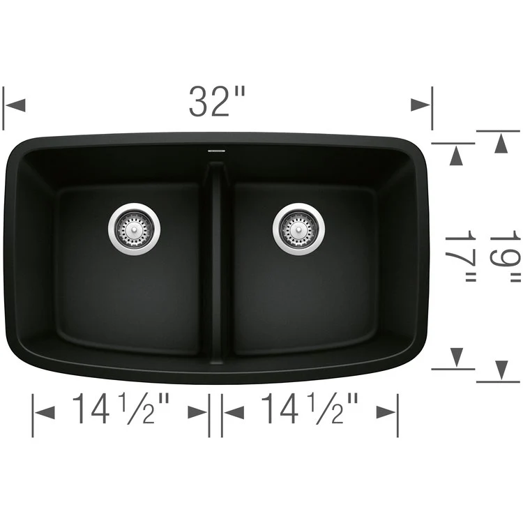 Kitchen Sink Valea 32 x 19 Inch Double Bowl Low Divide Coal Black Undermount Rectangle Silgranit - Frankwebs