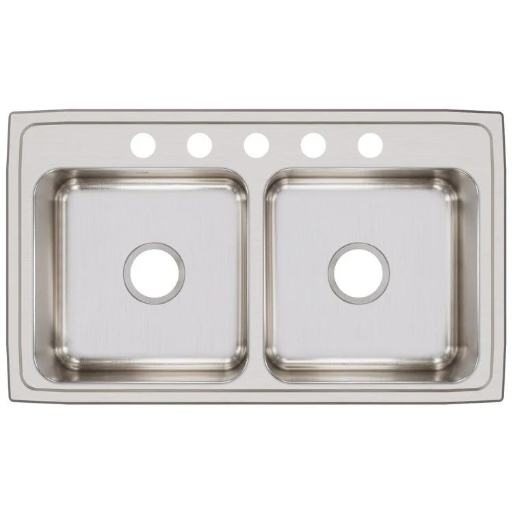 Kitchen Sink Lustertone Classic 33 x 19.5 Inch Double Bowl Equal 5 Hole Lustrous Satin Drop-In Stainless Steel Drain Location Center Bottom Only Pads - Frankwebs