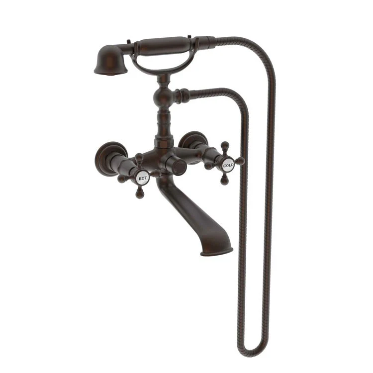 Tub Filler Chesterfield Wall Mount Exposed with Handshower 6 Inch Spread 2 Cross ADA Satin Gold PVD 2 Hole - Frankwebs