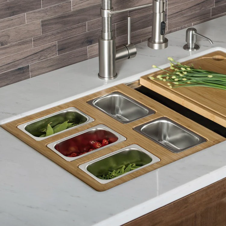 Workstation Kitchen Sink Serving Board Set with Rectangular Stainless Steel Bowls - Frankwebs
