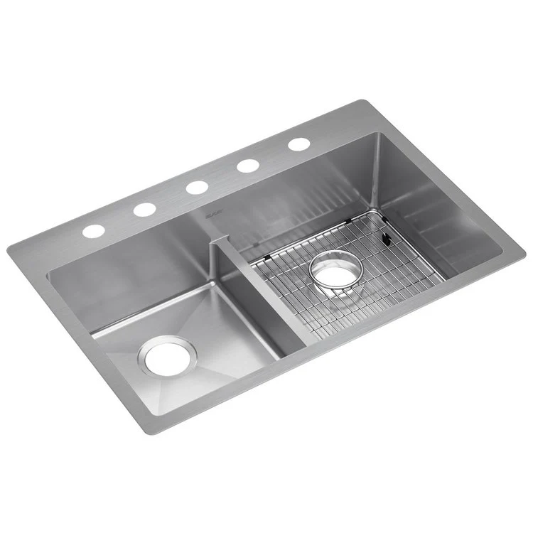 Kitchen Sink Crosstown 33 x 22 Inch Double Bowl Equal Kit with Aqua Divide 5 Hole Polished Satin Drop-In Undermount - Frankwebs