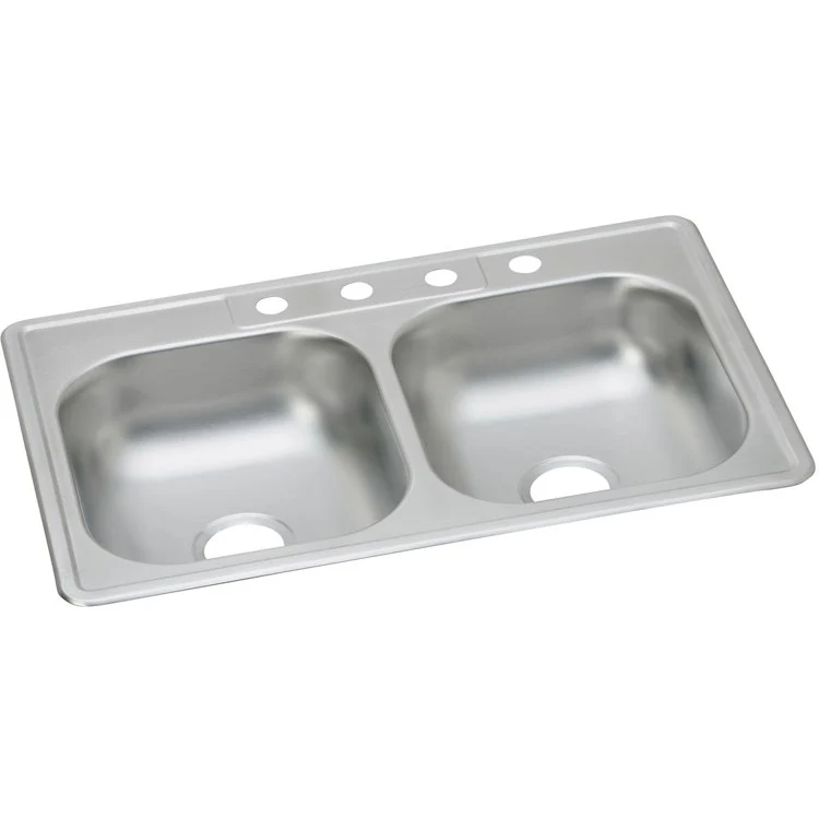 Kitchen Sink Kingsford 33 x 22 Inch Double Bowl Equal 3 Hole ADA Satin Drop-In Rectangle Drain Location Center Depth 6 Inch Bottom Only Pads - Frankwebs