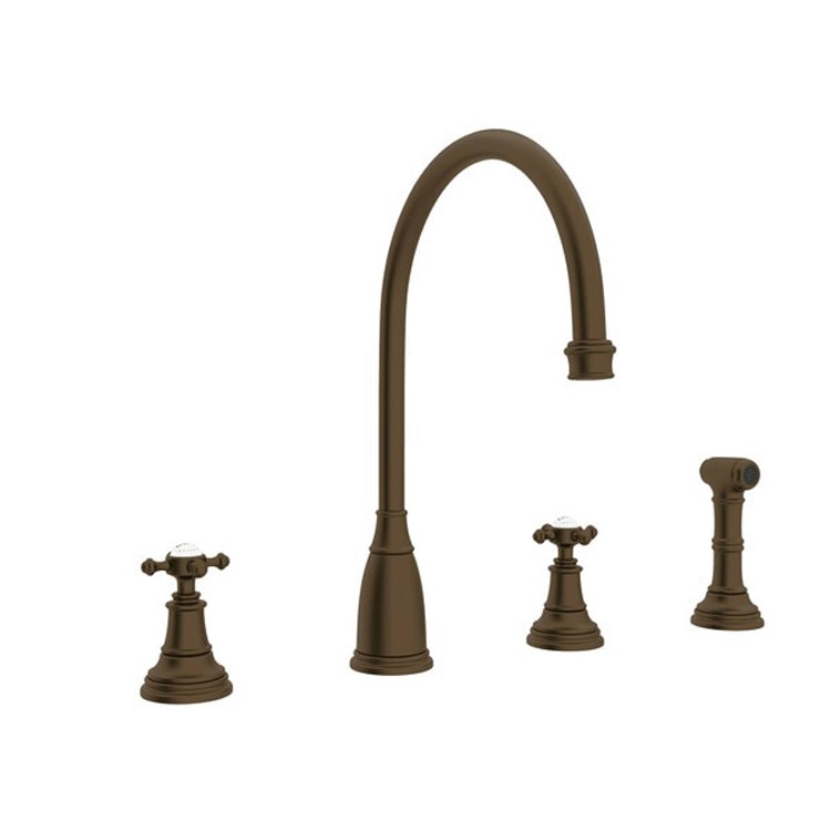 Kitchen Faucet Georgian Era 6-16 Inch Spread 2 Cross English Bronze Swivel C-Spout 1.8 Gallons per Minute - Frankwebs