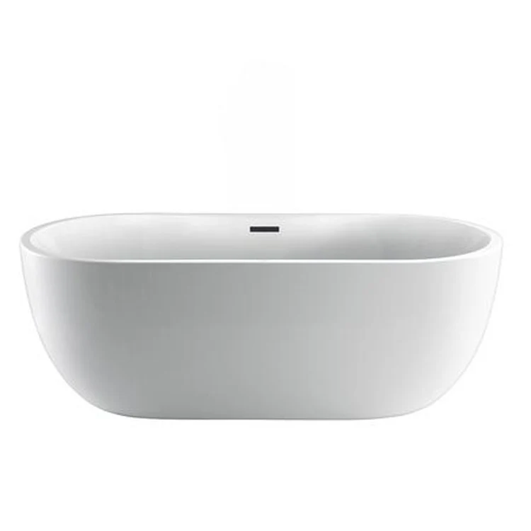 Freestanding Tub Pan 56 Inch Oval Acrylic White/Polished Nickel Drain and Overflow 7 Inch Center Faucet Holes Tap Deck - Frankwebs