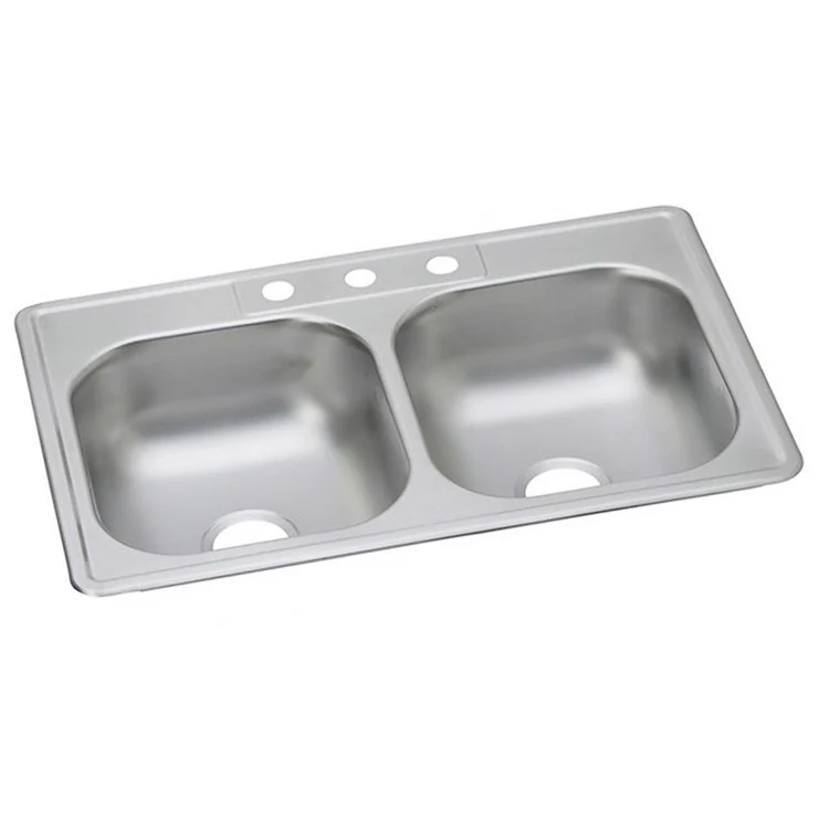 Kitchen Sink Dayton 33 x 22 Inch Double Bowl Equal 3 Hole Satin Top Mount Drain Location Center Multiple of 50 Bottom Only Spray - Frankwebs