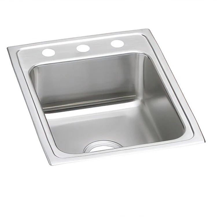 Kitchen Sink Lustertone Classic 17 x 22 Inch Single Bowl 2 Hole ADA Lustrous Satin Drop-In Rectangle Drain Location Rear Center Depth 5 Inch Bottom Only Pads - Frankwebs