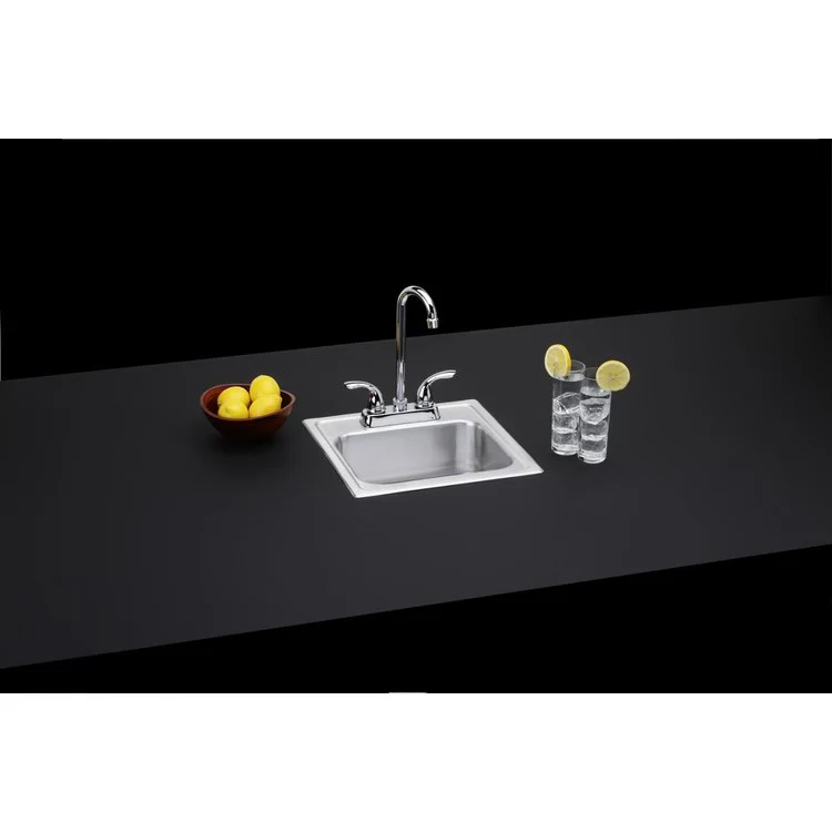 Kitchen Sink Dayton 15 x 15 Inch Single Bowl Faucet Kit 2 Hole ADA Elite Satin Drop-In Rectangle Drain Location Center Depth 6 Inch Bottom Only Pads - Frankwebs
