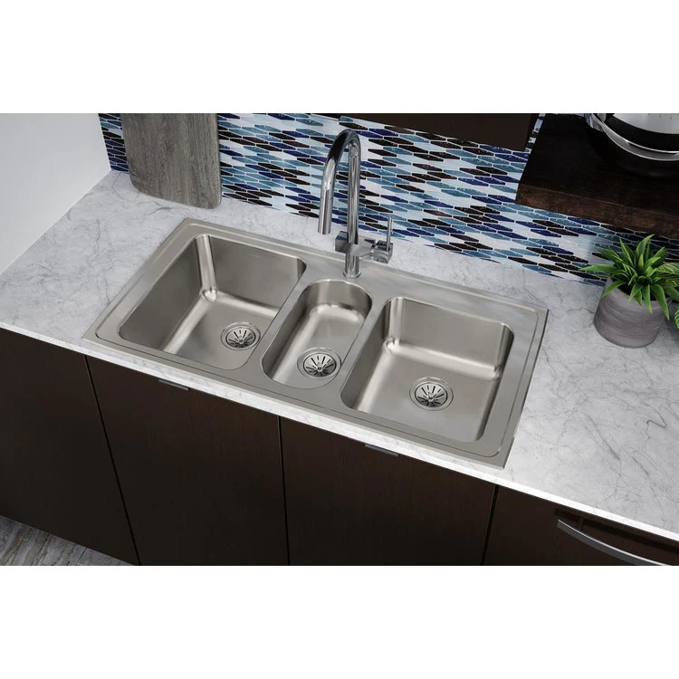 Kitchen Sink Lustertone Classic 43 x 22 Inch Triple Bowl 4 Hole Lustrous Satin Drop-In - Frankwebs