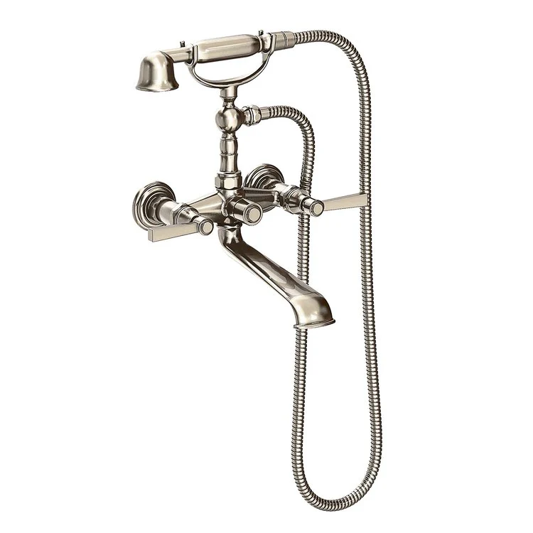 Tub Filler Astor Wall Mount Exposed with Handshower 6 Inch Spread 2 Lever ADA Polished Brass Uncoated Living 2 Hole - Frankwebs