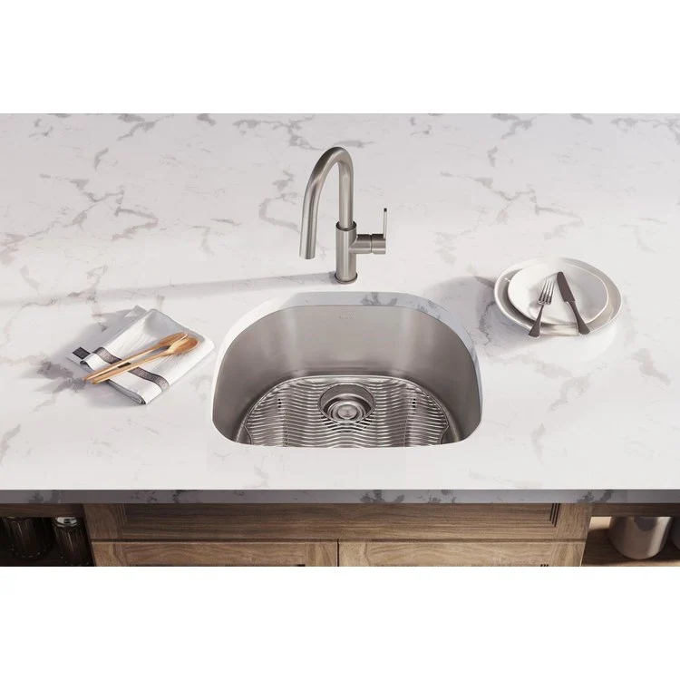 Sink Kit Lustertone Iconix 23.625 x 21.25 Inch Single Bowl Luminous Satin Bottom Grid Drain Strainer - Frankwebs