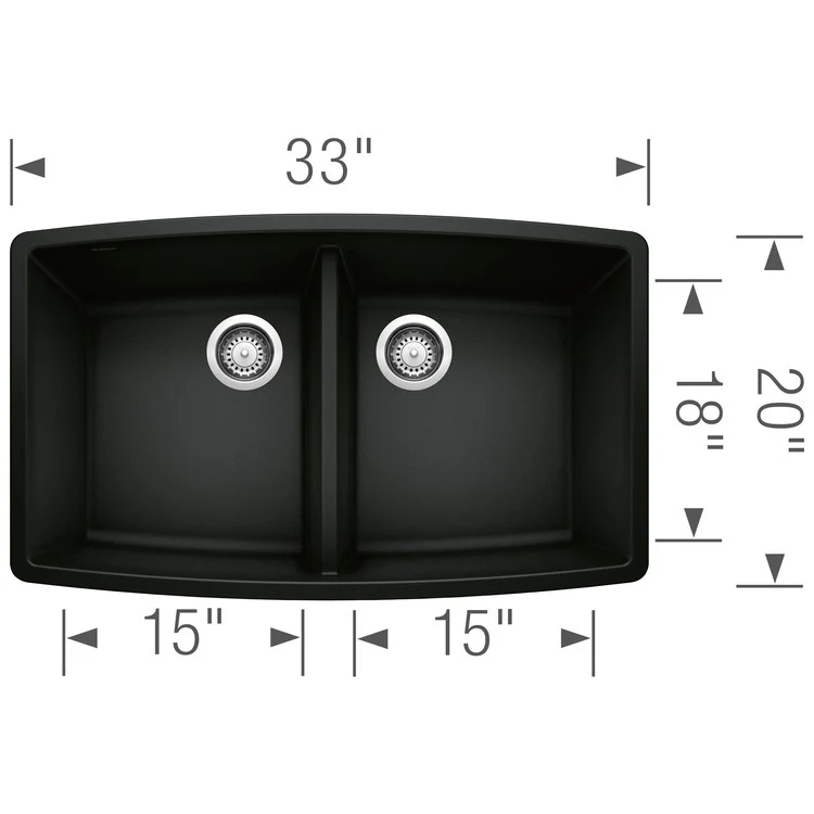 Kitchen Sink Performa 33 x 20 Inch Double Bowl Equal Double Coal Black Undermount - Frankwebs