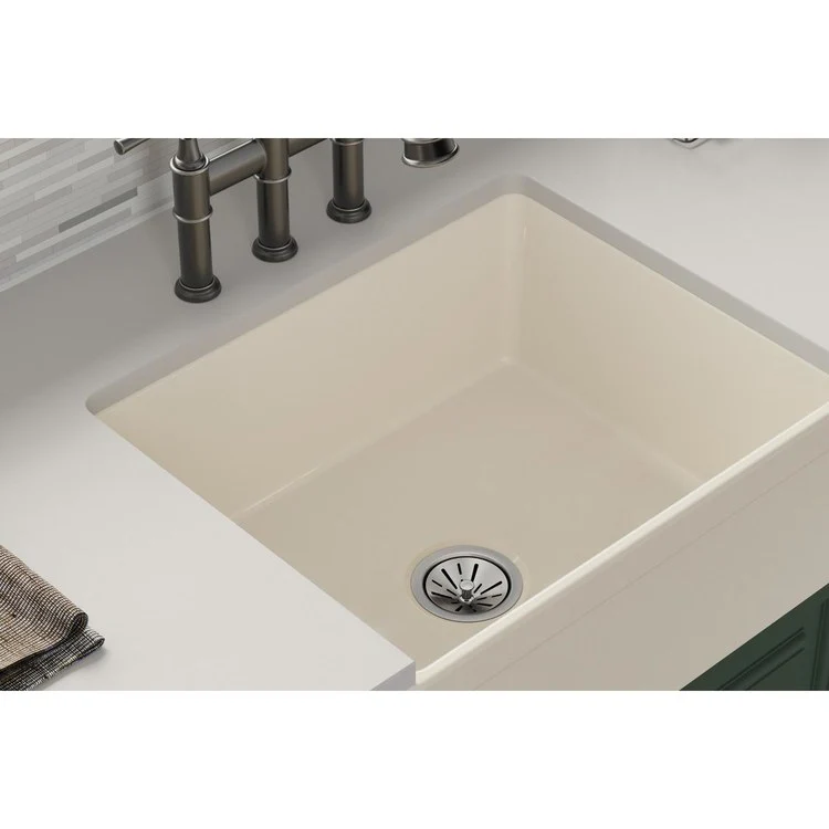 Kitchen Sink Fireclay 24.5 x 20 Inch Single Bowl Apron Front Biscuit Farmhouse Drain Location Center - Frankwebs