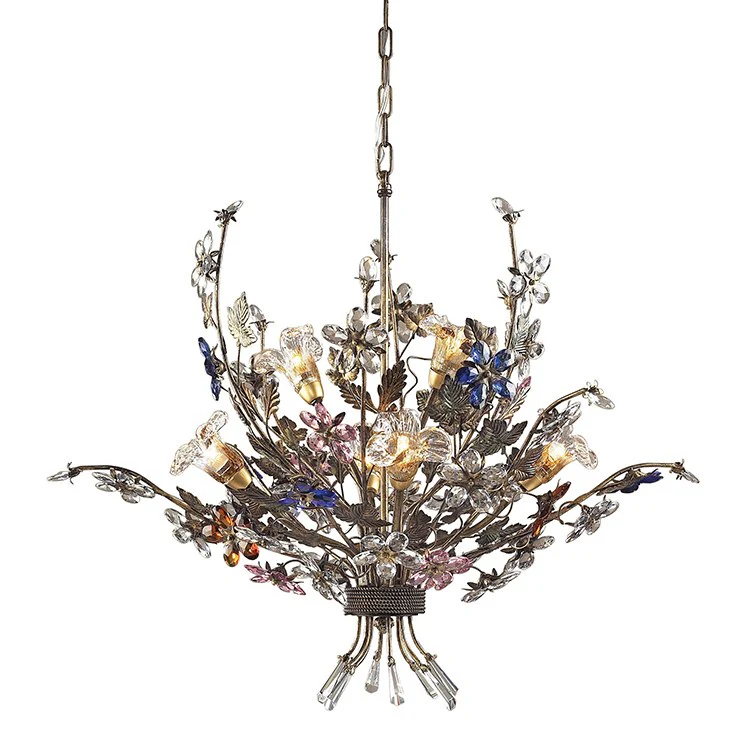 Brillare Six-Light Two-Tier Chandelier with Multi-Color Crystal Florets - Frankwebs