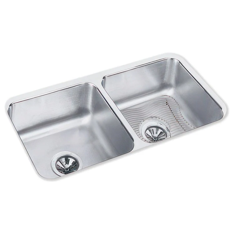 Sink Kit Lustertone Classic Equal 31.75 x 16.5 Inch Double Bowl Lustrous Satin Bottom Grid Drain - Frankwebs