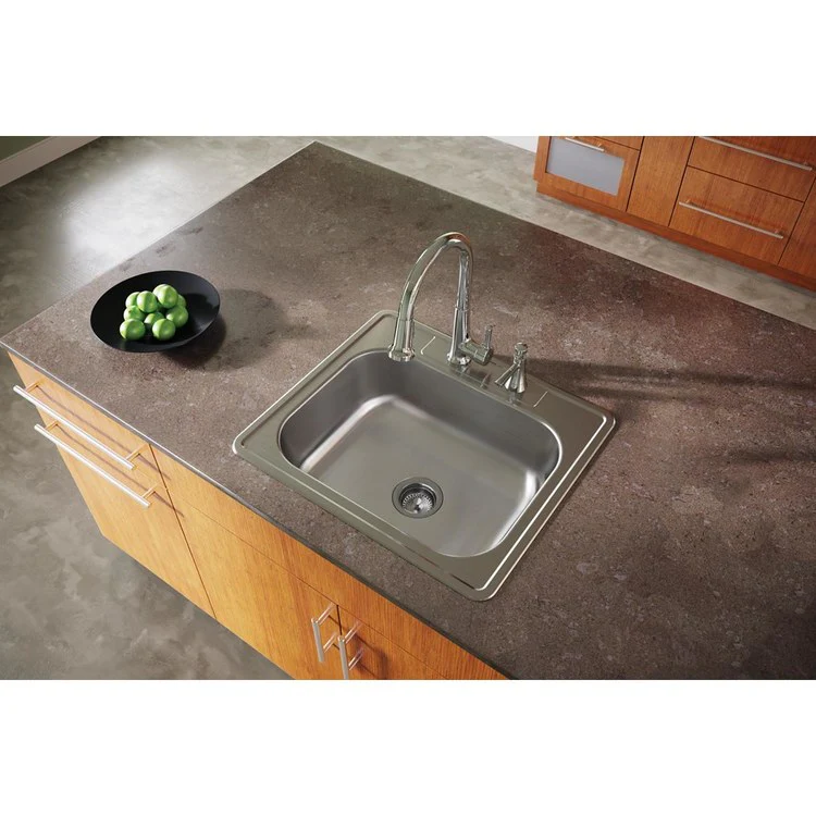 Kitchen Sink Dayton 25 x 22 Inch Single Bowl 2 Hole Elite Satin Drop-In Drain Location Center Multiple of 40 Bottom Only Pads - Frankwebs