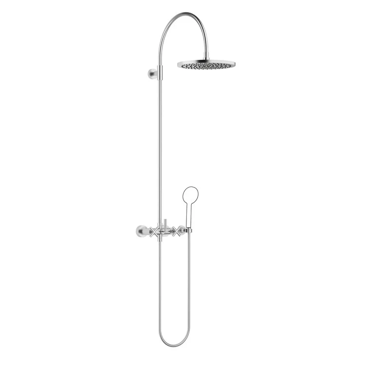 Shower Set TARA Exposed with Mixer Less Handshower 3 Cross/Lever Brushed Chrome 1.8 Gallons per Minute - Frankwebs