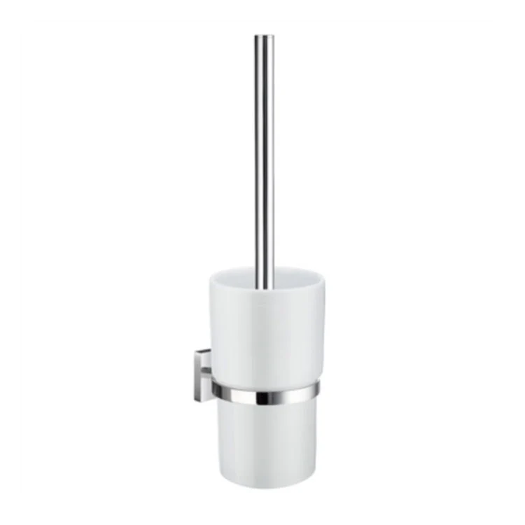 Toilet Brush House Round Polished Chrome/White Wall Mount 3-7/8 x 4-5/8 x 15 Inch - Frankwebs