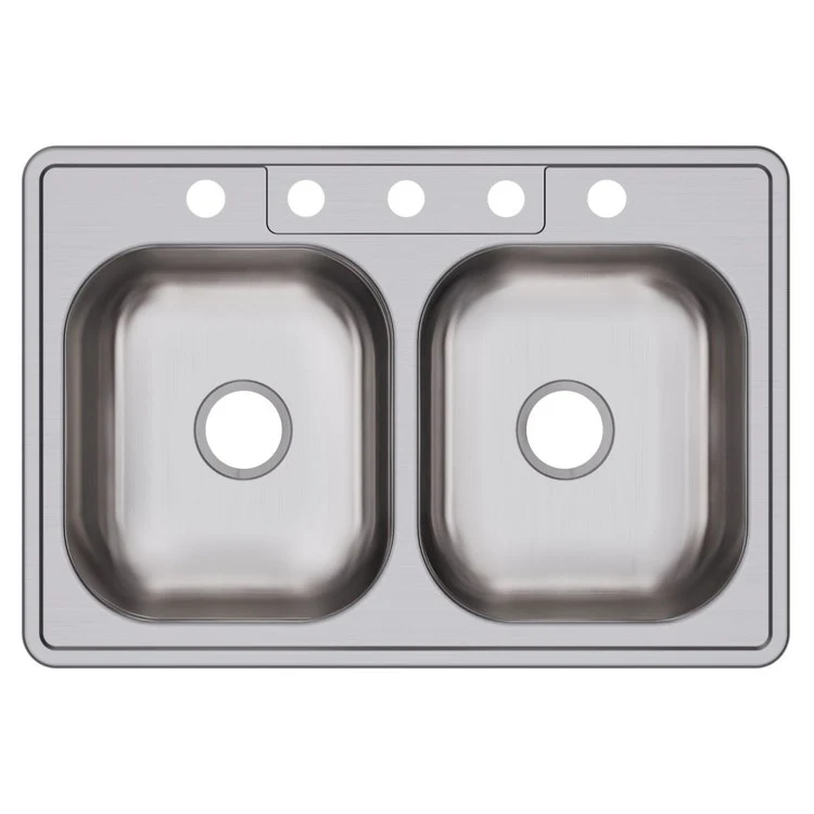 Kitchen Sink Dayton 33 x 22 Inch Double Bowl Equal 5 Hole ADA Satin Top Mount Rectangle Drain Location Center Depth 6-4/7 Inch Bottom Only Pads - Frankwebs
