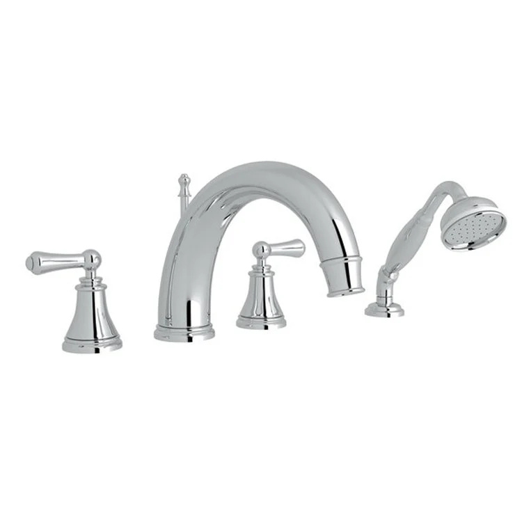 Tub Filler Georgian Era Deck Mount with Handshower 2 Lever High Neck Fixed C-Spout Satin Nickel - Frankwebs
