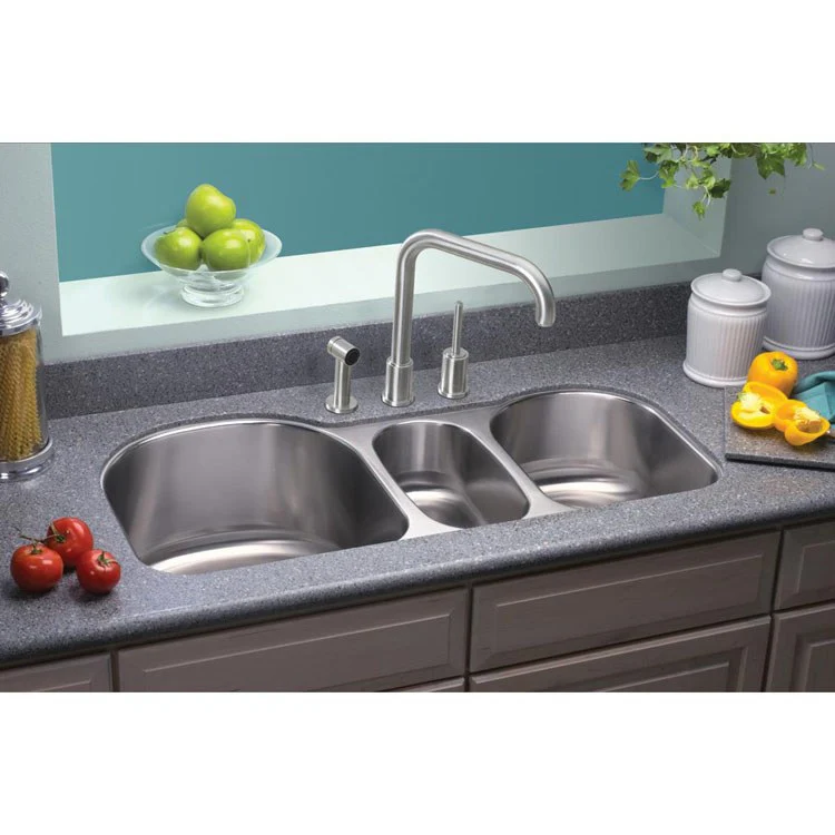 Kitchen Sink Lustertone Classic 39.5 x 20 Inch Triple Bowl Lustrous Highlighted Satin Undermount - Frankwebs