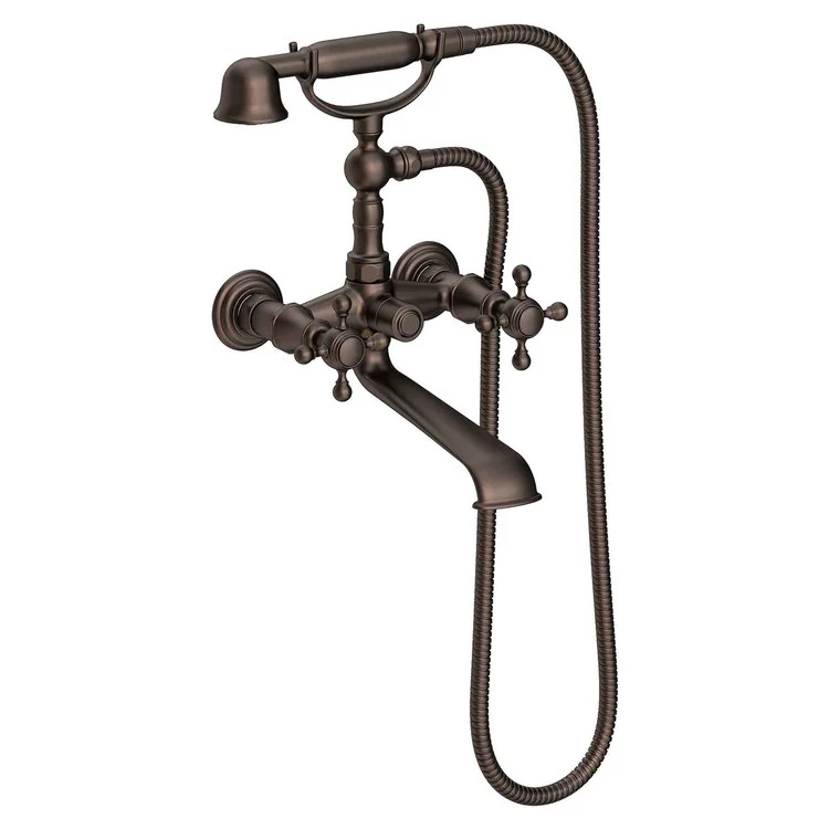 Tub Filler Victoria Wall Mount Exposed with Handshower 6 Inch Spread 2 Cross ADA Antique Brass 2 Hole - Frankwebs