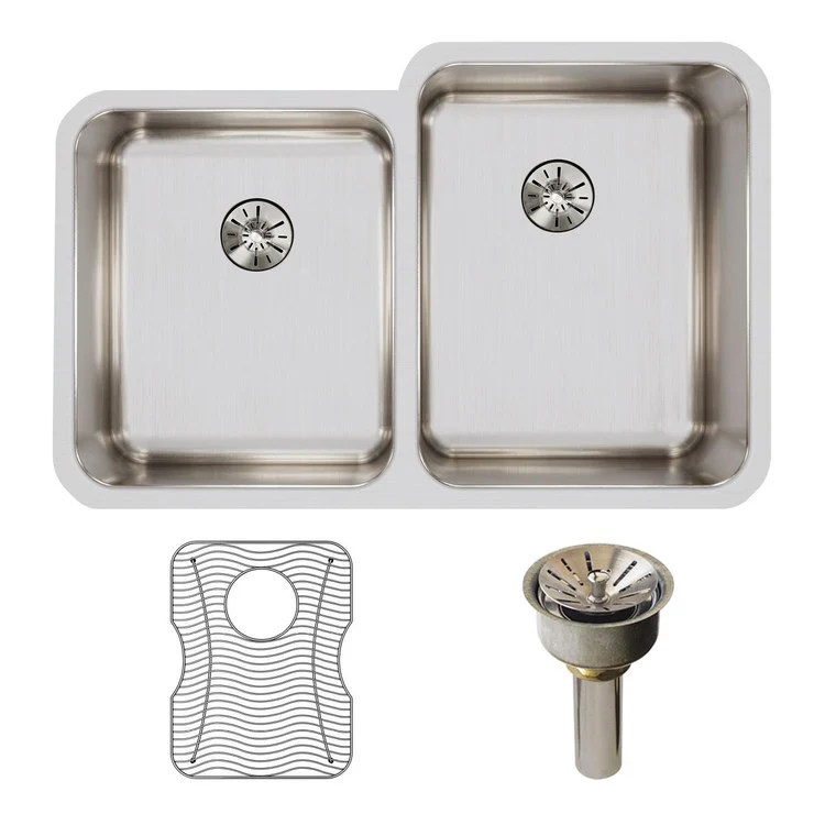 Kitchen Sink Lustertone Classic 31 x 21 Inch Double Bowl Kit with Perfect Drain Lustrous Highlighted Satin Undermount - Frankwebs