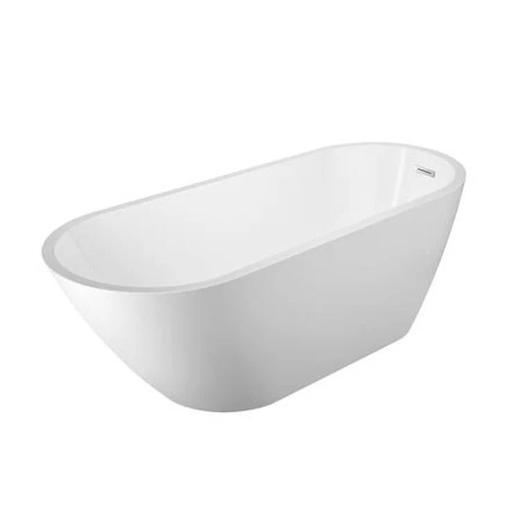 Freestanding Tub Nottingham 66 Inch Slipper Oval Acrylic White/Polished Chrome Drain and Overflow No Faucet Holes - Frankwebs