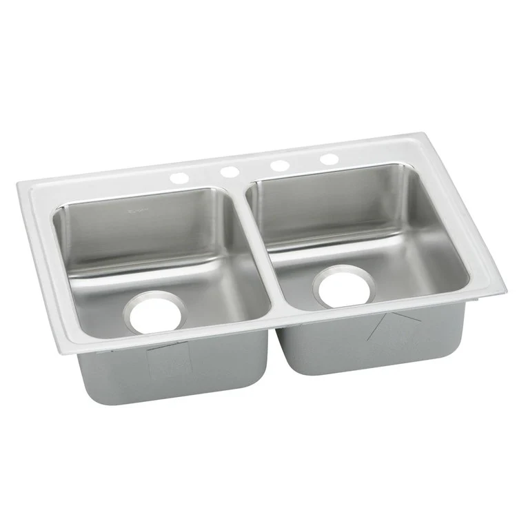 Kitchen Sink Lustertone Classic 33 x 19.5 Inch Double Bowl Equal 2 Hole ADA Lustrous Satin Drop-In Rectangle Drain Location Rear Center Depth 6-1/2 Inch Quick Clip Mounting System Bottom Only Pads - Frankwebs