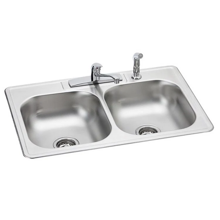 Kitchen Sink Dayton 33 x 22 Inch Double Bowl Equal Kit 4 Hole ADA Satin Drop-In Rectangle Drain Location Center Depth 6 Inch Bottom Only Pads - Frankwebs