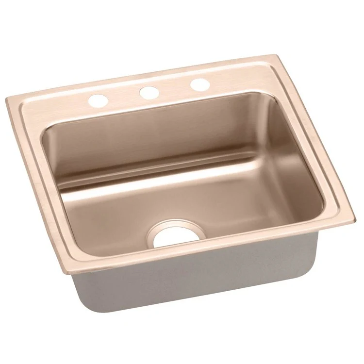 Kitchen Sink 22 x 19.5 Inch Single Bowl 1 Hole Copper Drop-In CuVerro Antimicrobial Copper Drain Location Center Full Spray Sides and Bottom - Frankwebs