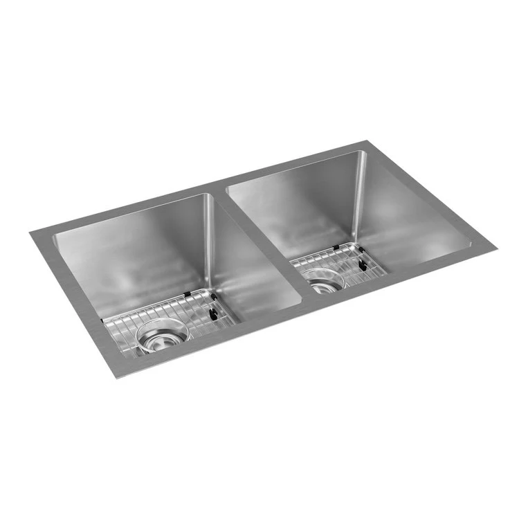 Sink Kit Crosstown Equal 30.75 x 18.5 Inch Double Bowl Polished Satin Two Bottom Grids Two Strainer Drains Cleanser Towel Cloth Bag - Frankwebs