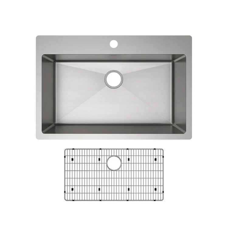Kitchen Sink Crosstown 33 x 22 Inch Single Bowl Kit with Grid 1 Hole Polished Satin Drop-In Undermount Stainless Steel - Frankwebs