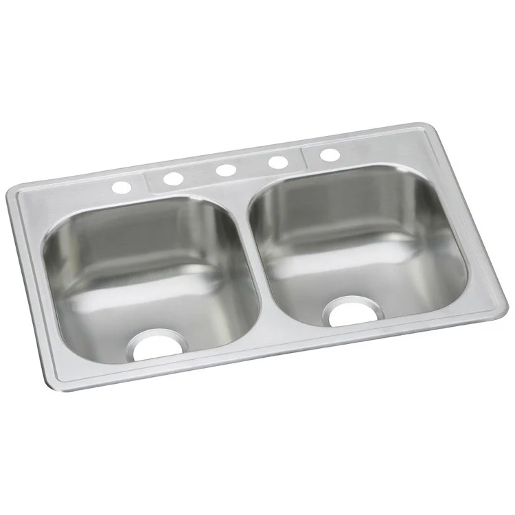 Kitchen Sink Dayton 33 x 22 Inch Double Bowl Equal 5 Hole Elite Satin Top Mount - Frankwebs