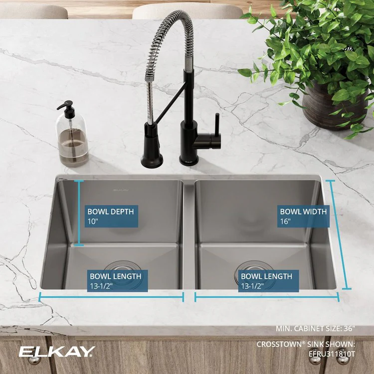 Kitchen Sink Crosstown 30.75 x 18.5 Inch Double Bowl Equal Polished Satin Undermount Drain Location Rear Center Includes 1000001303 Template - Frankwebs