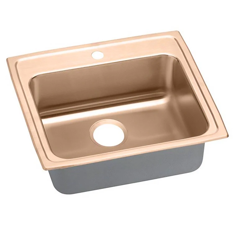 Kitchen Sink 25 x 21.25 Inch Single Bowl 1 Hole ADA Copper Drop-In Rectangle Drain Location Rear Center Depth 6-1/2 Inch Bottom Only Pads - Frankwebs