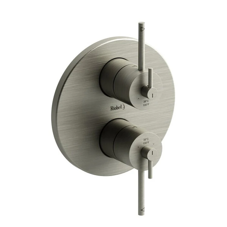 Thermostatic Valve CS Pressure Balance System Round 4-Way 2 Lever Brushed Nickel ADA 7-1/8W x 7-1/8H Inch - Frankwebs