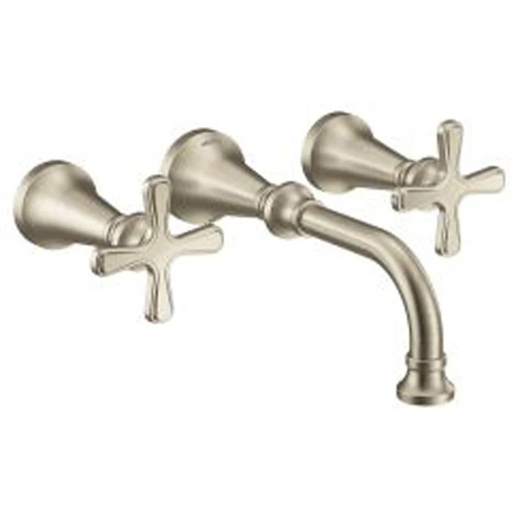 Lavatory Faucet Colinet Wall Mount 8 Inch Spread 2 Cross Brushed Nickel 1.2 Gallons per Minute Less Drain - Frankwebs