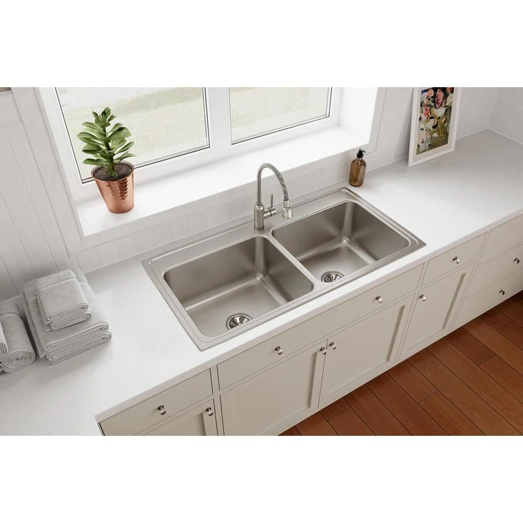Kitchen Sink Lustertone Classic 43 x 22 Inch Double Bowl Equal 1 Hole Lustrous Satin Drop-In 10-1/8 Inch - Frankwebs