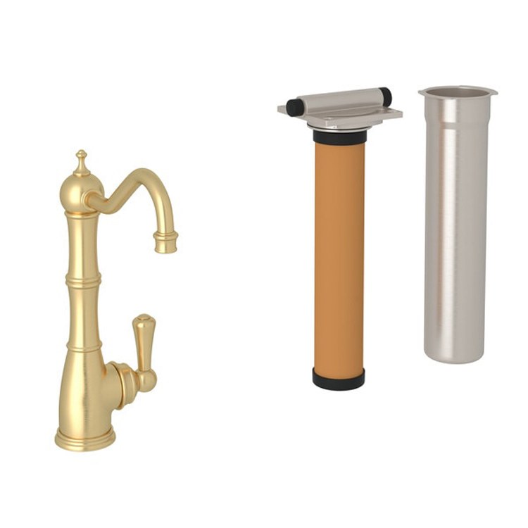 Filter Faucet Edwardian with Filtration Kit 1 Lever Satin English Gold Swivel Column Spout 0.5 Gallon per Minute - Frankwebs
