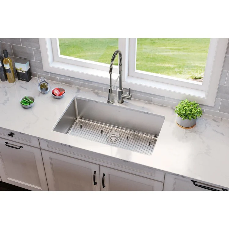 Sink Kit Lustertone Iconix 32.5 x 19.5 Inch Single Bowl Luminous Satin Bottom Grid Drain Strainer - Frankwebs