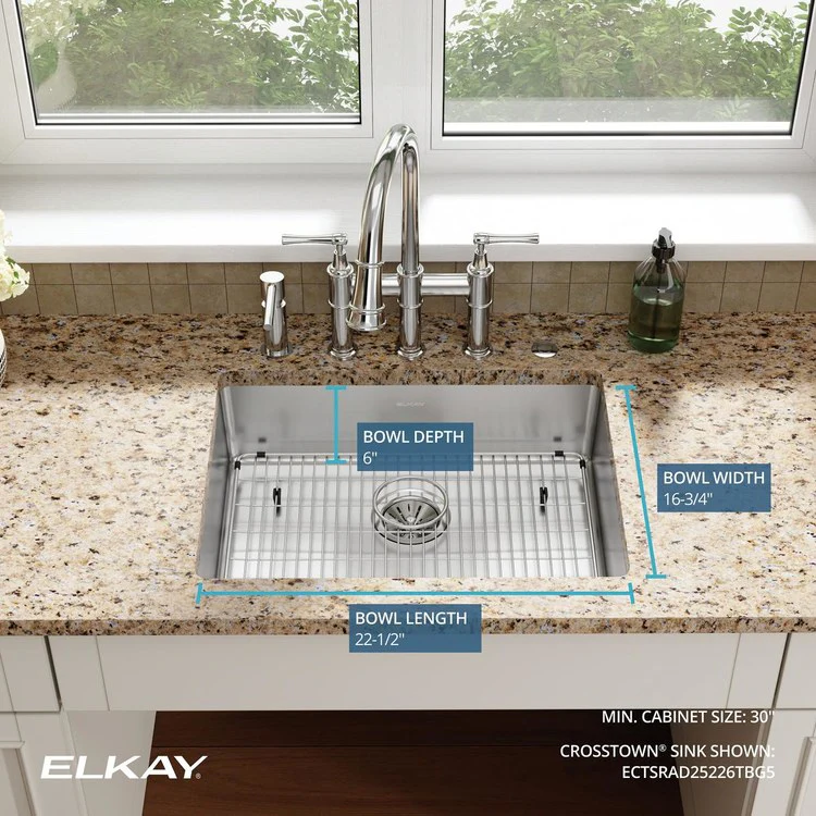Kitchen Sink Crosstown 25 x 22 Inch Single Bowl 5 Hole ADA Polished Satin Drop-In Undermount Rectangle Drain Location Rear Center Depth 6 Inch Sound Guard - Frankwebs