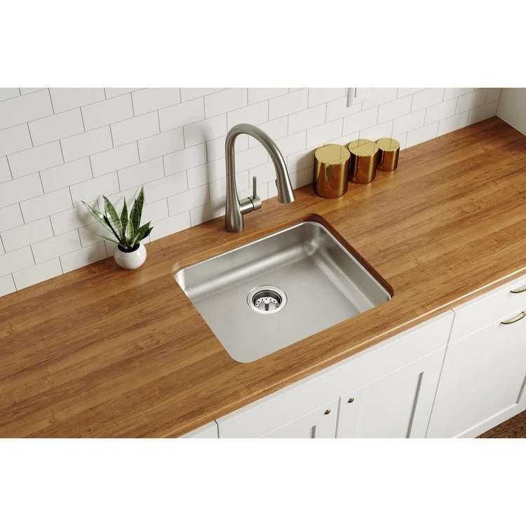 Kitchen Sink Lustertone Classic 21.5 x 18.5 Inch Single Bowl ADA Lustrous Satin Undermount Rectangle Drain Location Rear Center Depth 4-3/8 Inch Bottom Only Pads - Frankwebs