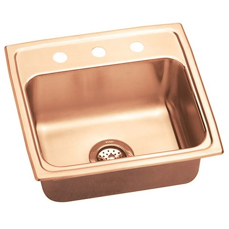 Kitchen Sink 19.5 x 19 Inch Single Bowl Antimicrobial Copper 3 Hole Lustrous Satin Drop-In - Frankwebs