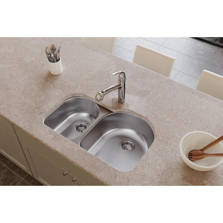 Kitchen Sink Dayton 31 x 20 Inch Double Bowl Offset 40/60 Left Soft Satin Undermount - Frankwebs