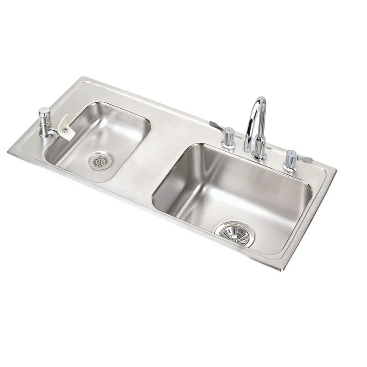 Classroom Sink Lustertone 37-1/4 x 17 x 5 Inch 3-1/2 Inch 4-7/8 Inch 2 Bowl ADA Left Kit 4 Hole Lustrous Satin Drop-In 42 Inch 64090014 Mounting Hardware - Frankwebs