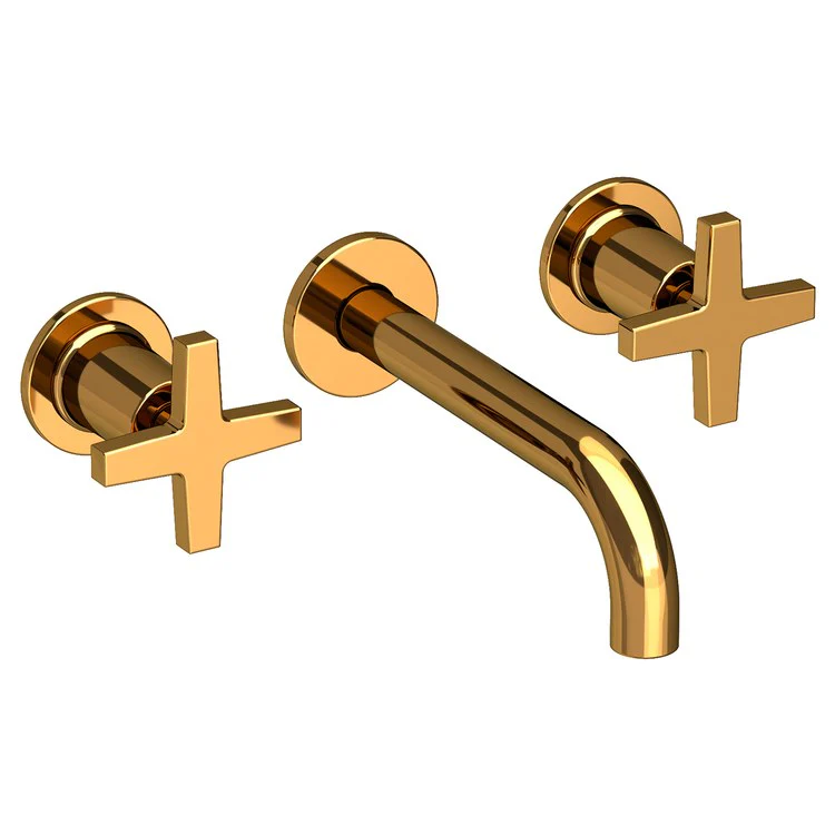 Lavatory Faucet Dorrance Wall Mount 8 Inch Spread 2 Cross ADA Watersense French Gold PVD 1.2 Gallons Per Minute Brass Less Drain Spout Reach 7-1/9 Inch - Frankwebs